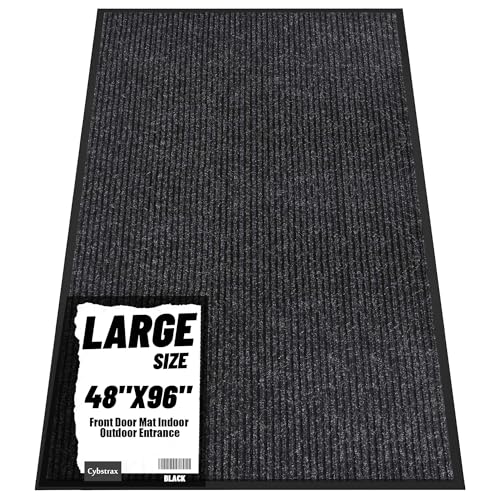Front Door Mat 4'x8', Heavy Duty Waterproof Indoor Outdoor Doormat, Black Outside Entryway Rugs - color: Black Double Stripes, size: 4' x 8'(Rectangular)
