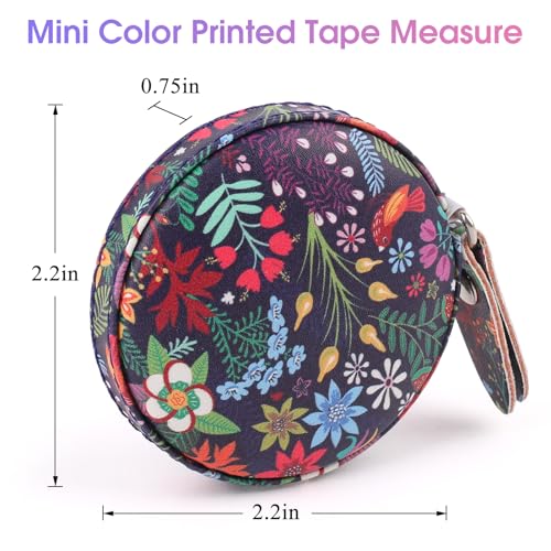 Retractable Mini Leather Tape Measure, Auto Retract TropicalPlants - color: Colorful Tropical Flowers