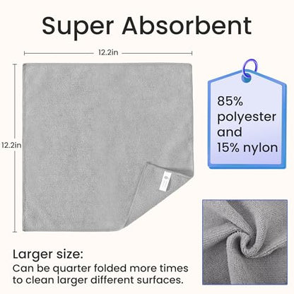 Multi-Use Microfiber Cleaning Cloths 12 Pack, 16 x 16 Inch - color: Grey