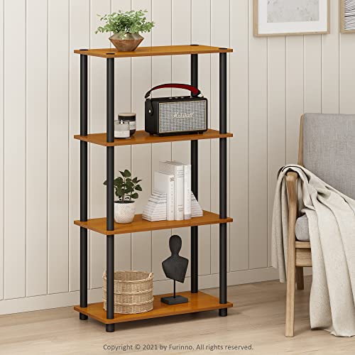 Furinno Turn-N-Tube Toolless 4-Tier Storage Shelves, Light Cherry - color: Light Cherry/Black, size: 4-Tier Round Tube