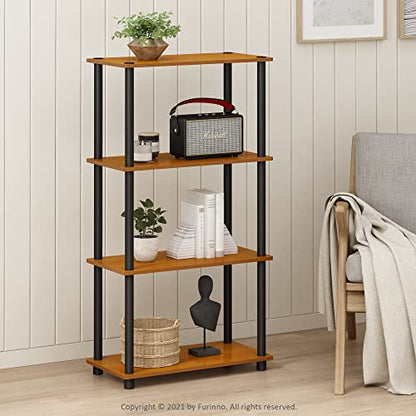 Furinno Turn-N-Tube Toolless 4-Tier Storage Shelves, Light Cherry - color: Light Cherry/Black, size: 4-Tier Round Tube