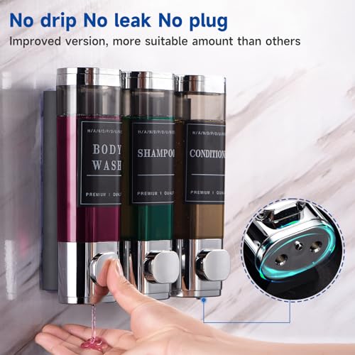 Shower Soap Dispenser Wall Mounted No Drill Shampoo Dispenser for Shower Wall Shampoo and Conditioner Dispenser Bathroom Hotel 3 * 300ml Chrome Self - color: Chrome New
