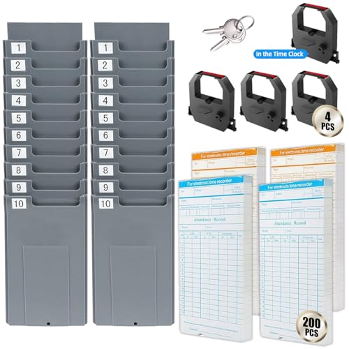 TooCust Time Clock Bundle with 200 Time Cards, 4 Ink Ribbons, 2 Ten-Slot Time Card Racks, & 2 Security Keys, Auto-Align Employee Time Clocks for Small Business - style: TC200CARDS