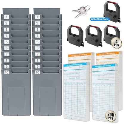TooCust Time Clock Bundle with 200 Time Cards, 4 Ink Ribbons, 2 Ten-Slot Time Card Racks, & 2 Security Keys, Auto-Align Employee Time Clocks for Small Business - style: TC200CARDS