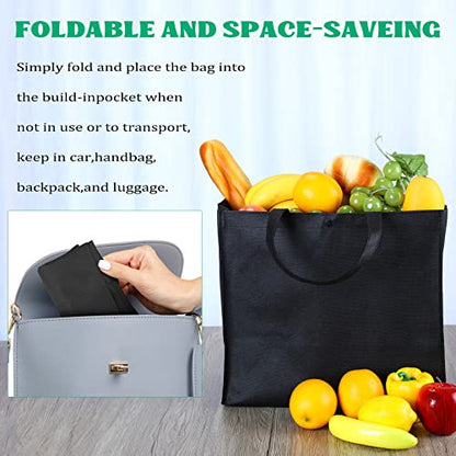 Boao 48 Pack Reusable Grocery Bags 13''L x 9.4''W x 15''H Large Foldable Shopping Tote Bag Non Woven with Handle and Button - color: Black