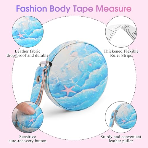 Retractable Mini Leather Tape Measure, Auto Retract Blue Starfish - color: Blue Starfish