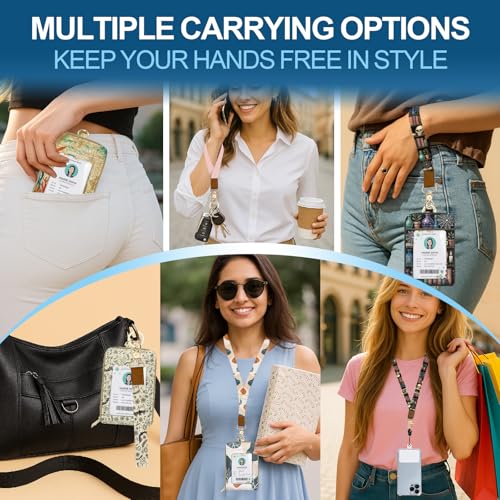 Floral Lanyard Wallet & ID Badge Holder, Cute RFID Women ID Badge Wallet for Women, Credit Card Holders with Zipper Pocket Keychain Phone Lanyard Wrist Strap for Teacher Nurse Gifts, Autumn Flowers - color: Autumn Flowers Leaves