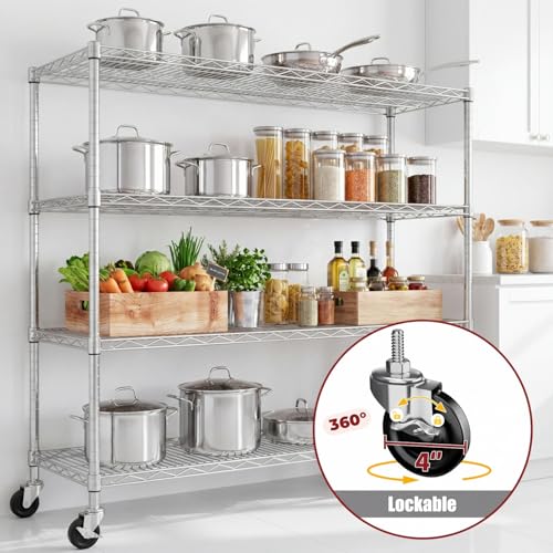 PrimeZone 4 Tier NSF Steel 55.5" Wx24 Dx76 H Wire Shelving 2400lbs - size: 55.5" W x 24" D x 76" H