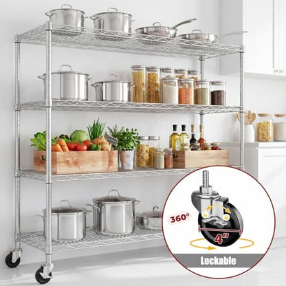 PrimeZone 4 Tier NSF Steel 55.5" Wx24 Dx76 H Wire Shelving 2400lbs - size: 55.5" W x 24" D x 76" H