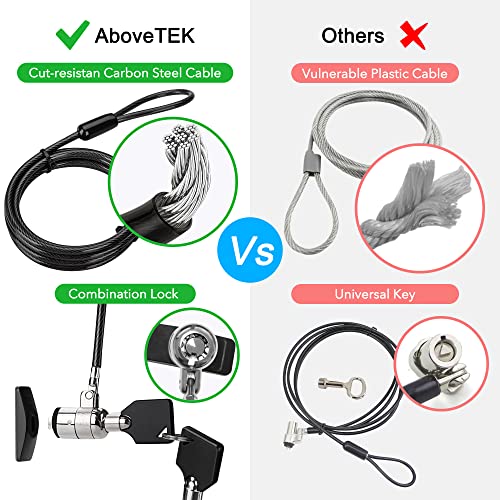AboveTEK Laptop Lock, Tablet Lock Security Cable, 2 Keys Sturdy Steel iPad Locking Kit w/Adhesive Anchors, Anti Theft Hardware Protection for iPhone Mobile Notebook Computer Monitor MacBook Laptop