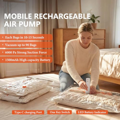 18 Pcs Vacuum Bags for Travel with Rechargeable Air Pump,Space Saver Bags - size: 18 Combo Size (Orange)
