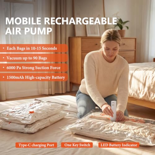 Vacuum Storage Bags for Travel with Rechargeable Air Pump,Space Saver Bags - size: 48 Combo Size.(Orange)