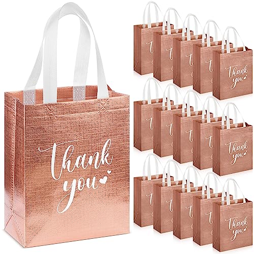 Sweetude 30 Thank You Non Woven Gift Bag, 10 x 8 x 4 Inch, Rose Gold - color: Rose Gold, size: 1 Count (Pack of 30)