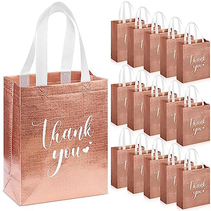 Sweetude 30 Thank You Non Woven Gift Bag, 10 x 8 x 4 Inch, Rose Gold - color: Rose Gold, size: 1 Count (Pack of 30)