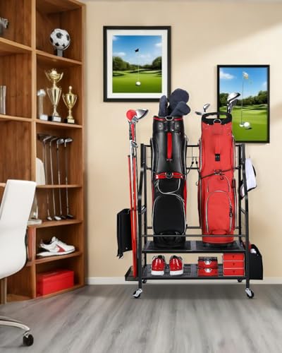 FHXZH Golf Bags Storage Garage Organizer - Golf Bag Stand for 2 Bag