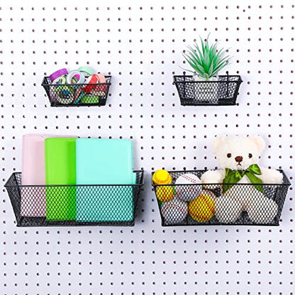 Sieral 4 Pcs Metal Pegboard Baskets Wire Organizer, Small, Large, Black - color: Black, size: Small, Large
