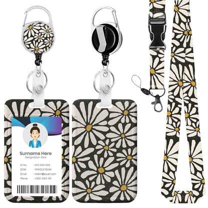 Abstract Daisy Flower ID Badge Holder with Lanyards, Detachable Lanyards for ID Badges, Retractable Badge Reel with Heavy Duty Clip for Nurse Teacher Office Staff Student - color: Abstract Daisy Flower