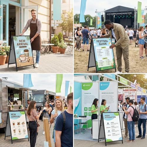 USCNC 24 x 36 Inch A Frame Sign Double-Sided Folding Sandwich Board Heavy Duty Slide-in Sidewalk Signboard for Outdoor Street Advertising Poster(Frame only，No white board) - color: Black-1PACK Double-Sided