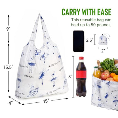 Stelle Lightweight Reusable Grocery Bag with Handles Ripstop Nylon Foldable Tote Shopping Bags for Travel and Groceries - color: Ballerina