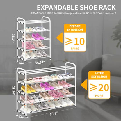 Hleelomi 5-Tier Metal Expandable Shoe Rack for Closet and Entryway, White - color: White, size: 5-Tier