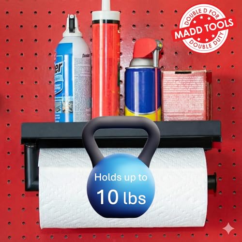 Pegboard Paper Towel Holder with Hooks, Peg Board Organizer Accessory - size: Paper Towel Bar with Shelf