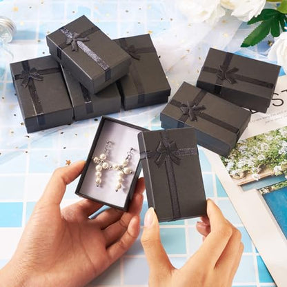 Craftdady 12pcs Jewelry Gift Boxes Black Necklace Earring Ring Pendants Empty Jewelry Boxes Small Paper Gift Boxes With Lids Bowknot for Christmas Jewelry Display Holder Organizer - color: Black-3.19" x 2.03" x 1.14"