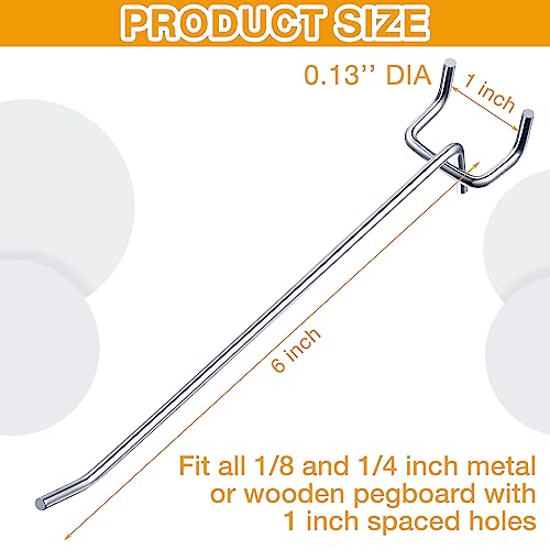 Funrous 100 Pack 6 Inch Stainless Steel Hooks for Pegboard, Silver - size: 6 Inch