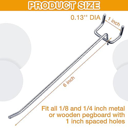Funrous 100 Pack 6 Inch Stainless Steel Hooks for Pegboard, Silver - size: 6 Inch