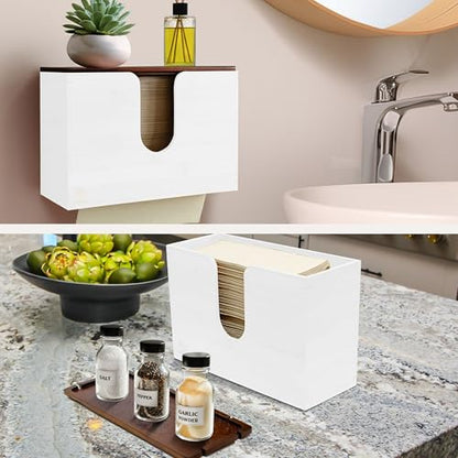 eBun Bamboo Paper Towel Dispenser with Removable Wooden Lid Tray, White - color: -White