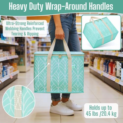 VENO 2 Pack Cooler Bag Insulated Grocery Bags for Food Delivery Heavy Duty - color: Evergreen, size: 2 Pack