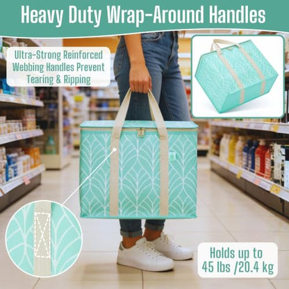 VENO 2 Pack Cooler Bag Insulated Grocery Bags for Food Delivery Heavy Duty - color: Evergreen, size: 2 Pack