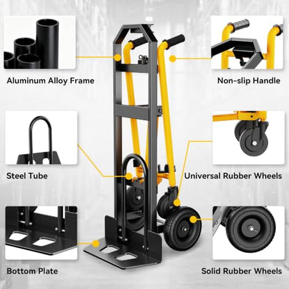 SILVEL 4-in-1 Folding Hand Truck, 1000LBS Heavy Duty Convertible Cart, Moving Dolly Cart with Retractable Handle, 4 Rubber Wheels, Space-Saving for Furniture, Appliances, Warehouse Move,Yellow - color: Yellow