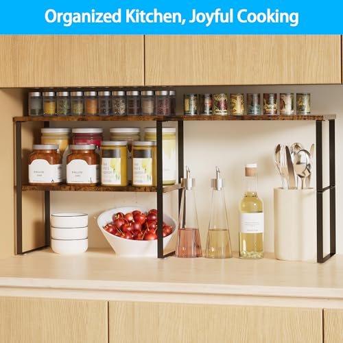 Golener Kitchen Counter Organizer, Countertop Shelf, Adjustable, Stackable - color: Rustic Brown, size: Large
