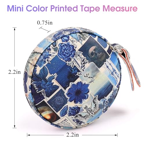 Retractable Mini Leather Tape Measure, Auto Retract Puzzle - color: Blue Puzzle Floral