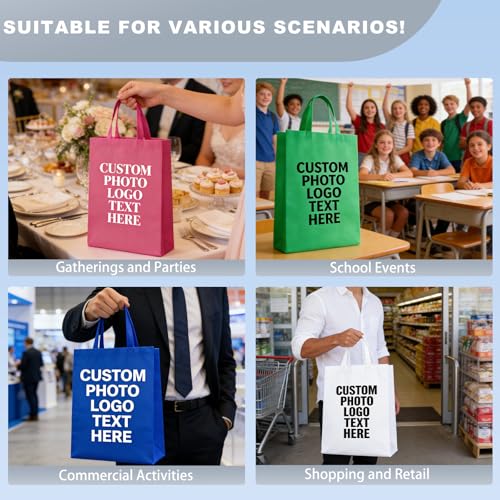 Custom Tote Bag Set of 5/10/50/100,Personalized Logo Text,Reusable Shopping Bags,Business Activities Promotional Item - color: Black