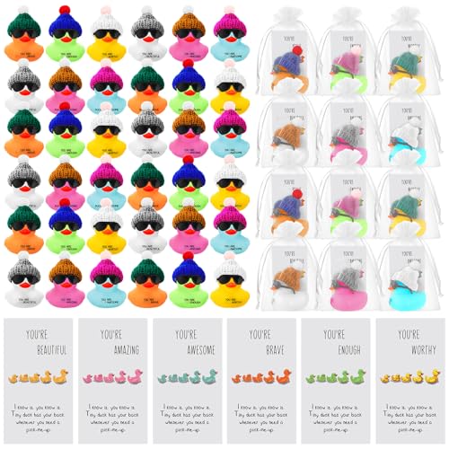 Liliful 24 Sets Colorful Rubber Ducks with Knit Hat Sunglasses Card Bag - color: Colorful