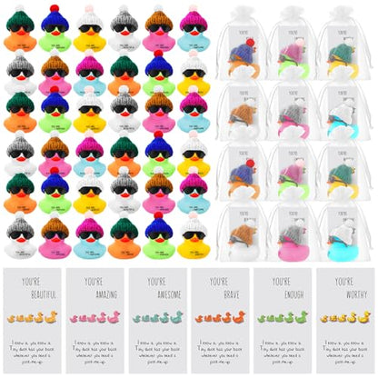 Liliful 24 Sets Colorful Rubber Ducks with Knit Hat Sunglasses Card Bag - color: Colorful