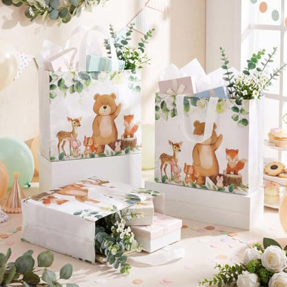 Abbylike 30 Pcs Thank You Gift Bags Woodland Animal Reusable Bag Sage Green - style: Woodland Animal
