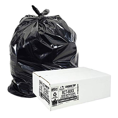 Aluf Plastics RCT-60XX Star Sealed Coreless Rolls with E-Z Tie Flap Closure, 60 gal, Polyethylene, 38" x 58", Black (Pack of 100) - style: 55-60 Gal, 1.7 Mil Equiv, 100 Count
