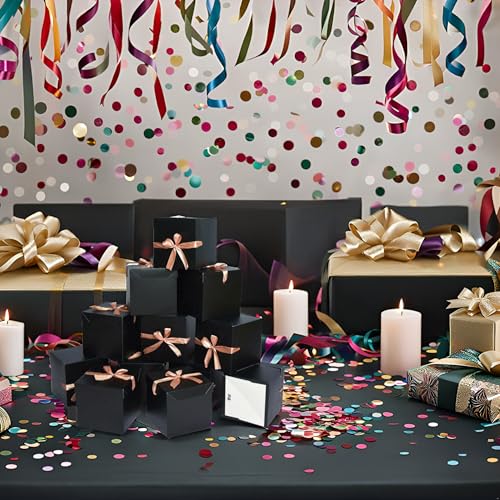 Gift Box with Lid & Ribbon for present, 12pcs, Black, 6"×6"×6" - color: Black, size: 6 x 6 x 6 Inch