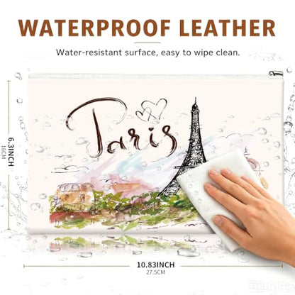 Money Bag with Zipper, Cute PU Leather Cash Bags, Portable Bank Bag Money Pouch for Cash, Coins, Checks, Receipts, Invoices Cosmetics Tools, Deposit Bag for Office Travel, Paris - color: Paris