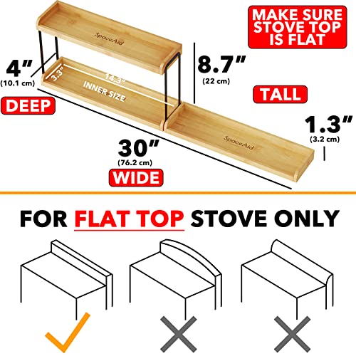 SpaceAid 30" Wide Kitchen Shelf Organizer for Stove, Magnetic Bamboo Spices Shelf for Home Stove Kitchen Storage Organization (Fit for Flat Top Only, 2-Tier) - size: 30" Wide, Natural, 2-Tier