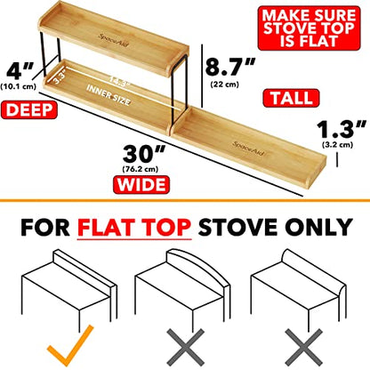 SpaceAid 30" Wide Kitchen Shelf Organizer for Stove, Magnetic Bamboo Spices Shelf for Home Stove Kitchen Storage Organization (Fit for Flat Top Only, 2-Tier) - size: 30" Wide, Natural, 2-Tier