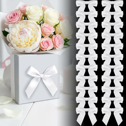 3.5" White Satin Ribbon Bows (50 Packs) - color: White, size: 3.5 Inch - 50pcs