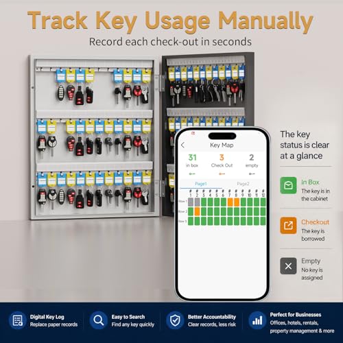 72 Key Lock Box Smart Key Organier Cabinet with Keypad & App for Office - size: 2.3inx16inx21.7in