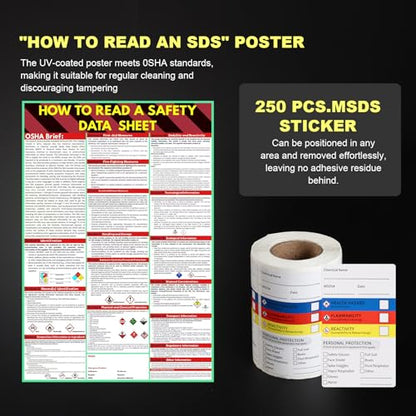 MSDS SDS Binder and Wall Station,Yellow Heavy Duty 3 Inch Material Safety Data Sheet 3 Ring Binder with SDS Wire Rack and Display Sign, Chain,Mounting Hardware,Safety Posters,MSDS Labels