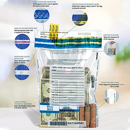 BankSupplies Ultima Blue Clear Cash Transmittal Bags 12W x 16H Tamper Evident Security Bags 500 Pack - color: Clear, size: 12W x 16H | Pack of 500