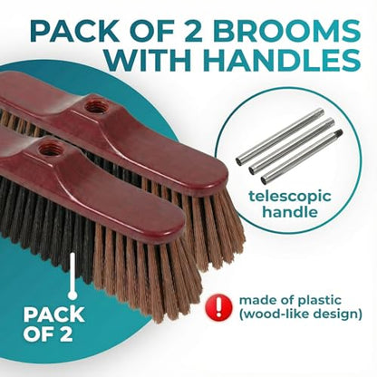 HELOMOR Indoor Broom with Dustpan Combo Set, Long Handle Floor Sweeping Broom for Kitchen, Garage, Office, Bathroom, Wood & Parquet Floors (2 Pack)
