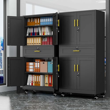 pozdeg 74" Black Lockable Rolling Metal Garage Storage Cabinet - color: Black