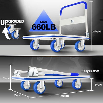 Wellmax Push Cart Dolly, Foldable Moving Platform Flat Cart, 660 lb, Blue - color: Blue, size: 660 Lbs